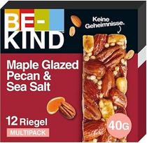 BE-KIND riešutų batonėlis su klevų sirupu glazūruotais pekano riešutais ir jūros druska, be glitimo, 12 vnt. po 40 g | Be glitimo riešutų batonėlis su klevų sirupu glazūruotais pekano riešutais ir jūros druska — populiarus užkandis biure ir kelionėje