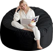 Bean Bag kėdė, atminties putų Bean Bag kėdės suaugusiems su užpildu, apvali Bean Bag sofa su užpildu, Bean maišai su minkštu olandišku aksomo audiniu, 3 pėdų juoda