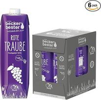 beckers bester Red Grape, 6 vnt., vynuogių sultys, 100% natūralios tiesioginės sultys, neutralios Co2, veganiškos, be pridėtinio cukraus, be GMO, be laktozės, (6 x 1000 ml)