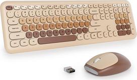 Belaidė klaviatūra ir pelė, retro spalvinga klaviatūra su tyliąja pele, amerikietiška QWERTY, miela belaidė pilno dydžio rašomosios mašinėlės klaviatūra, USB 2,4 GHz, skirta kompiuteriui 666-Coffee