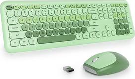 Belaidė klaviatūra ir pelė, retro stiliaus spalvinga klaviatūra su tylia pelė, amerikietiška QWERTY klaviatūra, miela belaidė pilno dydžio rašomosios mašinėlės stiliaus klaviatūra, USB 2,4 GHz, skirta kompiuteriui, 666 šviesiai žalia