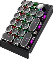 Belaidė mechaninė klaviatūra su skaitmenine klaviatūra, 19 klavišų, RGB apšvietimas, „Hot-Swap“ funkcija, 3 režimai (BT/2,4 G/USB-C), 1000 mAh baterija, retro stiliaus skaičių ratukas, skirta nešiojamiesiems kompiuteriams ir stacionariems kompiuteriams
