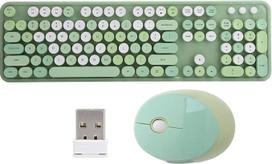 Belaidės klaviatūros ir pelės rinkinys, 2,4 GHz spalvota retro klaviatūra su apvaliais klavišais, 104 klavišai / 1600 DPI retro klaviatūros ir pelės rinkinys – USB imtuvas, skirtas XP / 7 / 8 /