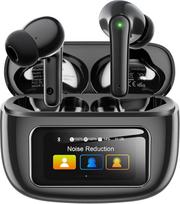 Belaidės „Bluetooth 5.4“ ausinės su jutikliniu ekranu | ANC ir ENC mikrofonas, 5 ekvalaizerio režimai, „Hi-Fi“ stereo garsas, 48 val. grojimo laikas, IPX7 atsparumas vandeniui, skirtos „iPhone“ ir „Android“ įrenginiams, juodos spalvos
