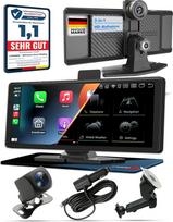 Belaidis "CarPlay" ekranas ir "Android" ekranas automobiliui, nešiojamasis "Apple CarPlay" ekranas ir "Android" su "Bluetooth" ir FM, prietaisų skydelio kamera ir galinio vaizdo kamera (juodas)