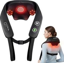 Belaidis kaklo ir pečių masažuoklis su šildymo funkcija skausmui malšinti, giluminio audinių masažas – patobulinta grafeno šildymo technologija, 4D „Shiatsu“ minkymo masažas kaklui, pečiams ir nugarai, dovana