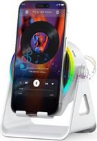 Belaidis indukcinis „Bluetooth“ garsiakalbis – 4-in-1 telefono garsiakalbis-stiprintuvas, telefono laikiklis su aplinkos apšvietimu, sulankstomas 360°, skirtas planšetėms, „iPhone“, „Android“ įrenginiams, unikalus
