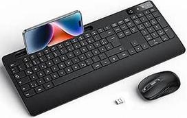 Belaidis klaviatūros ir pelės rinkinys OMOTON Ergonomiška belaidė klaviatūra QWERTZ vokiečių kalba su riešo atrama, belaidės klaviatūros tylus 2.4G USB belaidės klaviatūros ir pelės rinkinys, skirtas kompiuteriui / "Windows", juodas