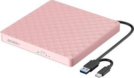 BENEWY Išorinis DVD diskas Išorinis USB 3.0 CD diskas Išorinis diskas, skirtas nešiojamiesiems kompiuteriams, „Windows 11/10/8.1/7“, stacionariems kompiuteriams, „MacBook“, „Mac OS“, „Linux“ Rožinis