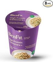 BENFIT „High Protein Instant Keto Noodles Carbonara“ – 8 x 75 g puodeliai – mažai angliavandenių, daug baltymų turintys makaronai, ilgai suteikiantys sotumo jausmą ir su sumažintu kalorijų kiekiu, 229 kcal ir 26 g baltymų viename puodelyje