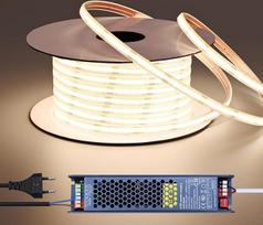 BENLUN 24 V COB LED juosta, skirta lauko sąlygoms, atspari vandeniui, 20 m | 4000 K natūraliai balta LED juosta, skirta lauko sąlygoms, 7 W/m, CRI 93, pjaustoma, su maitinimo bloku, skirta patalpų ir lauko dekoratyviniam apšvietimui