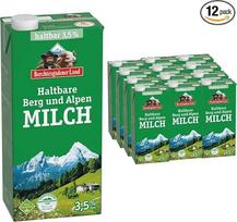 Berchtesgadener Alpine Milk Country H-Milk 3,5% riebumo patvarus pienas Mountain Farmer's Milk, po 1 litrą, pakuotė po 12 vnt. pufai
