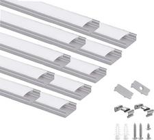 Besseto LED profilis, 10 x 1,5 m, U formos juostinės šviesos difuzorius, aliuminio profilio kanalas su pieno dangteliu, galiniais dangteliais ir montavimo laikikliu, LED aliuminio profilis juostelėms / juostinei šviesai