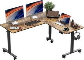 BEXEVUE L formos elektrinis rašomasis stalas, reguliuojamo aukščio, 160 x 140 cm, L formos stovimasis stalas su 3 atminties funkcijomis, technologija nuo susidūrimo, keičiama kairė ir dešinė, kompiuterio stalas, ergonomiškas