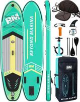 BEYOND MARINA Sup lenta, pripučiama irklentė, irklentė, pripučiama irklentė, banglentė, vandens sportas, sėdynė, 2-in-1 irklas, pompa, kuprinė, pavadėlis, 320 x 81 x 15 cm, dryžuota žalia