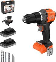 BLACK+DECKER BLD783D2KA-QW 18 V bešepetėlis akumuliatorinis plaktuvinis gręžtuvas su 2 akumuliatoriais, 10 grąžtų ir nešiojimo dėklu