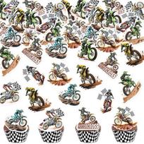 Blumomon Pakuotė iš 40 valgomų motociklų keksiukų viršūnėlių Dirt Bike Sign Cake Toppers Dirt Bike Cake Decorations Motociklų tema gimtadienio vakarėlis