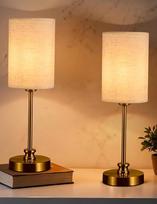 Bojim 2 retro LED naktinė lempa miegamajam Naktinis stalas USB įkraunamas derliaus jutiklinis šviestuvas Dimmable Lininis Lampshade Metalinė bazė Naktinė lempa palangės miegamajam