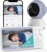 BOIFUN 2K kūdikių monitorius su kameros programėle, verksmo, judesio ir triukšmo aptikimas, išmanusis naktinis matymas, automatinis sekimas, PTZ 345°/65°, 5 colių vaizdo monitorius "WiFi", 4x priartinimas, dvipusis dialogas, plotas