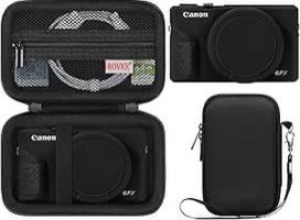 BOVKE Hartschalenkoffer + Silikonhülle für Canon Powershot G7 X Mark III Digitalkamera, Stoßfeste Eva-Aufbewahrungstasche mit Weicher Silikon-Schutzhülle, Abnehmbarer Objektivabdeckung, Schwarz