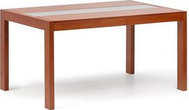 BOX FURNITURE Natūralaus medžio ir grūdinto stiklo valgomojo stalas 145cm x 90cm x 75cm Vyšninės medienos apdaila