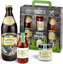 Brauerei Zwönitz - Papas Grill Box - Grilio rinkinys su alumi, garstyčiomis ir BBQ padažu/BBQ dovanų rinkinys/Grill dovanos vyrams/BBQ priedai/Dovanos grilio gerbėjams/BBQ dovana