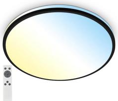 BRILONER - LED lubų šviestuvas su nuotolinio valdymo pulteliu, nuo šiltai baltos iki šaltai baltos spalvos, reguliuojamas, LED šviestuvas, LED lubų šviestuvas, svetainės šviestuvas, virtuvės šviestuvas, lubų apšvietimas, 49 x 9,5 cm, juodas