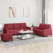 Brokky 3201386 3 dalių sofos komplektas su pagalvėle Sofa Svetainės sofos komplektas Sofos svetainei Vyno raudona dirbtinė oda
