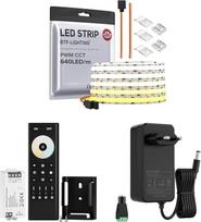 BTF-LIGHTING FCOB COB lanksti didelio tankio CCT LED juosta, 5 m, 640 LED/m, su 4 zonų 2,4 GHz radijo dažnio belaidžiu valdikliu ir 24 V/3 A maitinimo šaltiniu – reguliuojama spalvinė temperatūra 3000 K–6000 K, reguliuojamas šviesos stiprumas, CRI > 90, b