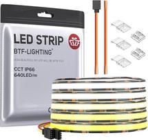BTF-LIGHTING FCOB COB CCT LED juosta 3000K-6000K CCT Rotacinė DC24V 5M 640LEDs/m 10mm juoda PCB lanksti didelio tankio LED juosta IP66 atspari vandeniui vidaus apdailai (tik juosta)