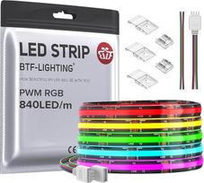 BTF-LIGHTING FCOB COB RGB Lanksti didelio tankio LED juosta DC24V 5M 840LEDs/M 4200LEDs 10mm juoda PCB įvairiaspalvė LED juosta IP66 atspari vandeniui interjero apdailai (tik juosta)