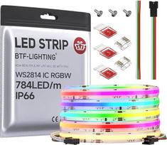 BTF-LIGHTING FCOB SPI RGBWW (3000 K) Lanksti didelio tankio COB LED juosta su WS2814 mikroschema, RGBW LED juosta, 5 m, 784 LED/m, 24 V DC, IP66, spalvų perėjimas, dekoravimui savo jėgomis (valdiklis ir maitinimo šaltinis neįtraukti) | FCOB didelio tankio