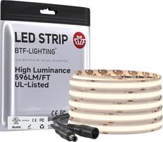 BTF-LIGHTING Super ryškus didelis šviesos srautas FCOB COB LED juosta 3000K šiltai balta 1957LM/M 24V 5M 480LEDs/m CRI90+ 10 mm pločio reguliuojamas lankstus juostelės apšvietimas virtuvės spintai miegamajame (tik juostelės)