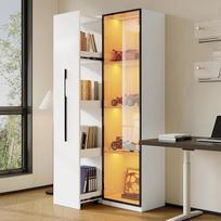 BTM stiklinė vitrina su LED apšvietimu, 160 cm aukščio stiklinė spinta su ratukais, knygų spinta ir vitrina su grūdinto stiklo durimis, aliuminio durų rėmas
