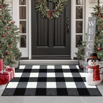 Buffalo Plaid Check Carpet Interior Door Mat Non Slip Rubber Backing Super Absorbent Mud and Snow Magic Dirt Trapper Mats Machine Washable Black/White 24" x 36"