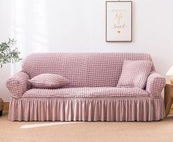 Burbulų tinklelis Elegantiškas tempimo sofos dangtelis 3D dangtelis Sofos dangtelis Spandex elastinga sofos apsauga su sijonu Rožinė 4 sėdimos vietos