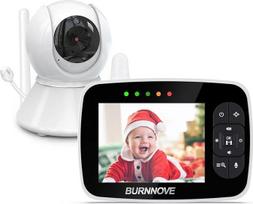 BURNNOVE Kūdikių monitorius su kamera 3,5 colių vaizdo monitorius 355° pasukimo ir 120° pakreipimo funkcija 2x skaitmeninis priartinimas Naktinis matymas Intercom funkcija Ekologinis režimas Lopšinės Temperatūros signalas