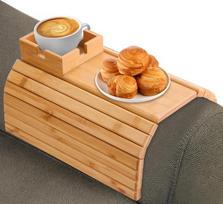 Bvdfgk Bambus-Getränkehalter-Tablett - Bambus-Armlehnentablett für Couch, Abnehmbarer Sofa-Armlehnentisch, Flexibler Klappkissen-Sesseltisch für Getränke, Kaffee, Tee