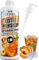C.P. Sportinių gėrimų sirupas mineraliniams gėrimams | Sirupas be cukraus gyvybingam gėrimui "Peach Iced Tea" su vitaminais I Gėrimo koncentratas, skirtas maišyti su vandeniu sportiniam gėrimui I 1 litras + siurblio dozatorius