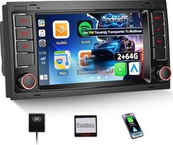 CAMECHO 2+64G „Android 15“ navigacijos automobilių radijas, skirtas „VW Touareg“ (2004–2011 m.), „Transporter“, „TS“ ir „Multivan“ (2004–2009 m.) modeliams, 7 colių „Bluetooth“ radijas su belaidžiu „CarPlay“, „Android Auto“, GPS, „Wi-Fi“, FM RDS ir galini
