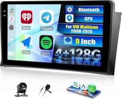 CAMECHO 4+128G „Android 15“ automobilių radijas, skirtas „VW T5 Multivan“ 2008–2015 m. modeliams, 9 colių navigacijos radijas su „Bluetooth“, GPS, „Wi-Fi“, „CarPlay“, „Android Auto“, RDS, FM, „MirrorLink“ ir atbulinės eigos kamera, „Incell“ jutiklinis ekr