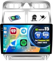 CAMECHO 4+64G „Android 15“ automobilių radijas su 9 colių ekranu, skirtas „Peugeot 307“ (2002–2013 m.) modeliams, su belaidžiu „CarPlay“, „Android Auto“, GPS navigacija, jutikliniu ekranu, HD raiška, „Bluetooth“, „Wi-Fi“, RDS, FM ir atbulinės eigos kamera