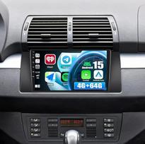 CAMECHO 4+64G „Android 15“ automobilių radijas, skirtas BMW X5 E39, E53, E38, M5 (1996–2007 m.) modeliams, su belaidžiu „CarPlay“ ir „Android Auto“, 9 colių GPS navigacijos radijas su jutikliniu ekranu HD, „Bluetooth“, „Wi-Fi“, RDS, FM ir atbulinės eigos