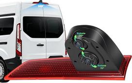CAMECHO 720P HD dvigubo objektyvo galinio vaizdo kamera, skirta „Ford Transit“ (2012–2015 m.) modeliams, 140° plataus kampo, IP67 atsparumo vandeniui, naktinio matymo funkcija su infraraudonųjų spindulių lemputėmis