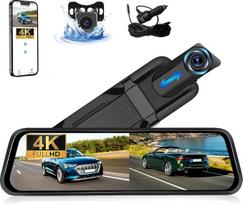 CAMECHO 9,66 colio veidrodinė vaizdo registravimo kamera 4K, dvigubas galinio vaizdo veidrodis, GPS automobilinė kamera su 1080P galinio vaizdo kamera, IPS jutikliniu ekranu, „Wi-Fi“, BSD, ADAS, G-jutikliu, 150 laipsnių plačiakampiu objektyvu, naktinio ma