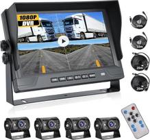 CAMECHO galinio vaizdo kamera su 4 kameromis, 9 colių 1080P 4 Split DVR monitorius su 4 kameromis + kabelis 2 x 10 m + 2 x 20 m, IP69 vandeniui atsparios naktinio matymo kameros, priekinio vaizdo kameros sunkvežimiams, priekaboms, nameliams ant ratų,
