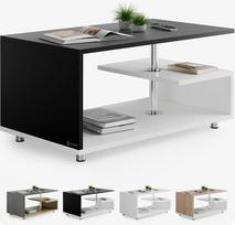 Casaria® Kavos staliukas juodas baltas medinis su laikymo vieta 95 x 55 cm Nerūdijančio plieno kojelės Reguliuojamo aukščio šiuolaikinė lentyna Kvadratinis staliukas Svetainės sofos staliukas