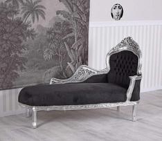 Cat590e02 Gigantiška šezlongo tipo sofa „Rococo“, sidabrinė ir juoda, medinė, 165 cm, „Palazzo Exclusive“