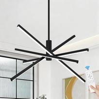 CATINER Šiuolaikinis LED pakabinamas šviestuvas, juodos spalvos, 4 lemputės, valgomojo pakabinami šviestuvai, LED „Sputnik“ šviestuvas, reguliuojamas nuotolinio valdymo pultu, skirtas svetainei, miegamajam, virtuvei ir prieškambariui, 70 cm, 25 W