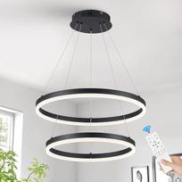 CATINER Šiuolaikinis apvalus LED pakabinamas šviestuvas, juodos spalvos, su 2 žiedais, reguliuojamo ryškumo, valdomas nuotolinio valdymo pultu, LED pakabinamas šviestuvas, skirtas valgomojo stalui, svetainei, miegamajam ir virtuvei, 40 + 50 cm